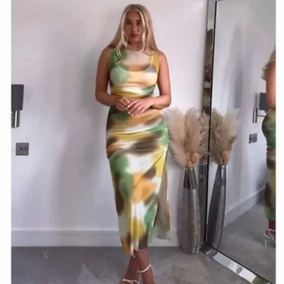 Zara Printed tulle dress green multi - Picture 9 of 15